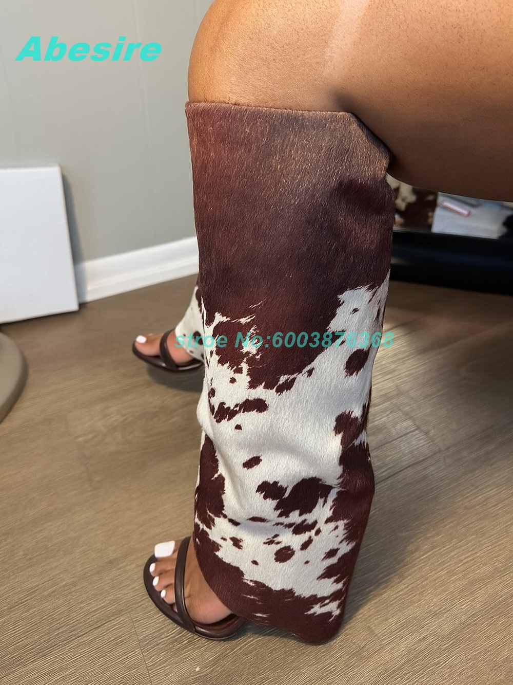 Boots - Cow Pattern Patchwork Suede Sandal Boots